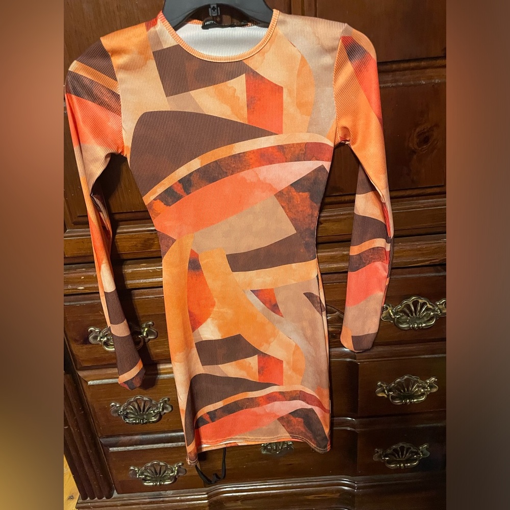 Orange Geometric Bodycon Dress